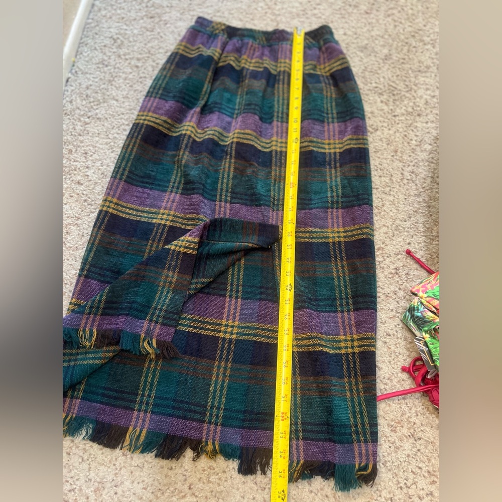 Vintage Plaid Midi blanket Skirt Purple Green preppy chic office casual size 10 - Picture 10 of 14
